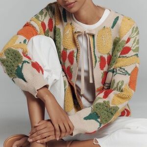 NWT Anthropologie Maeve Veggie-Embellished Cardigan Sweater